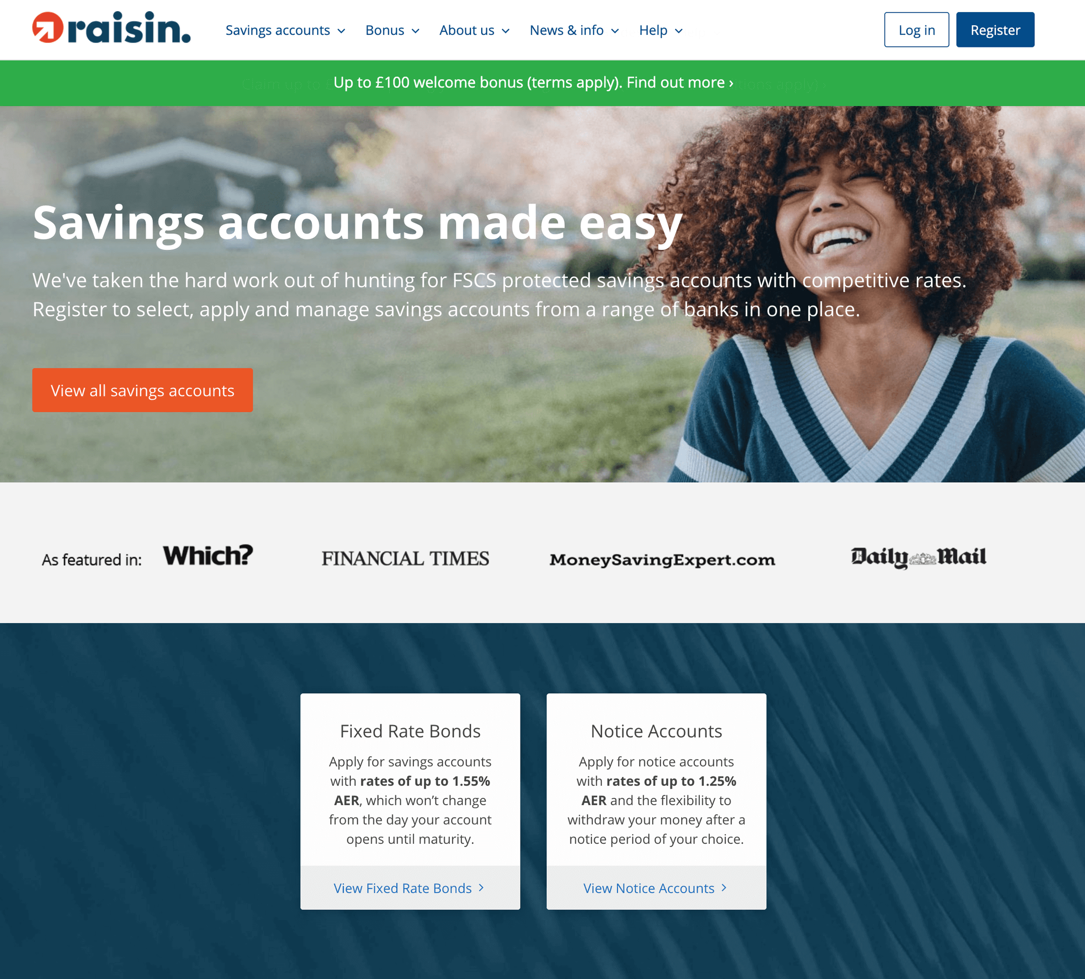 Raisin UK homepage, Spring 2020